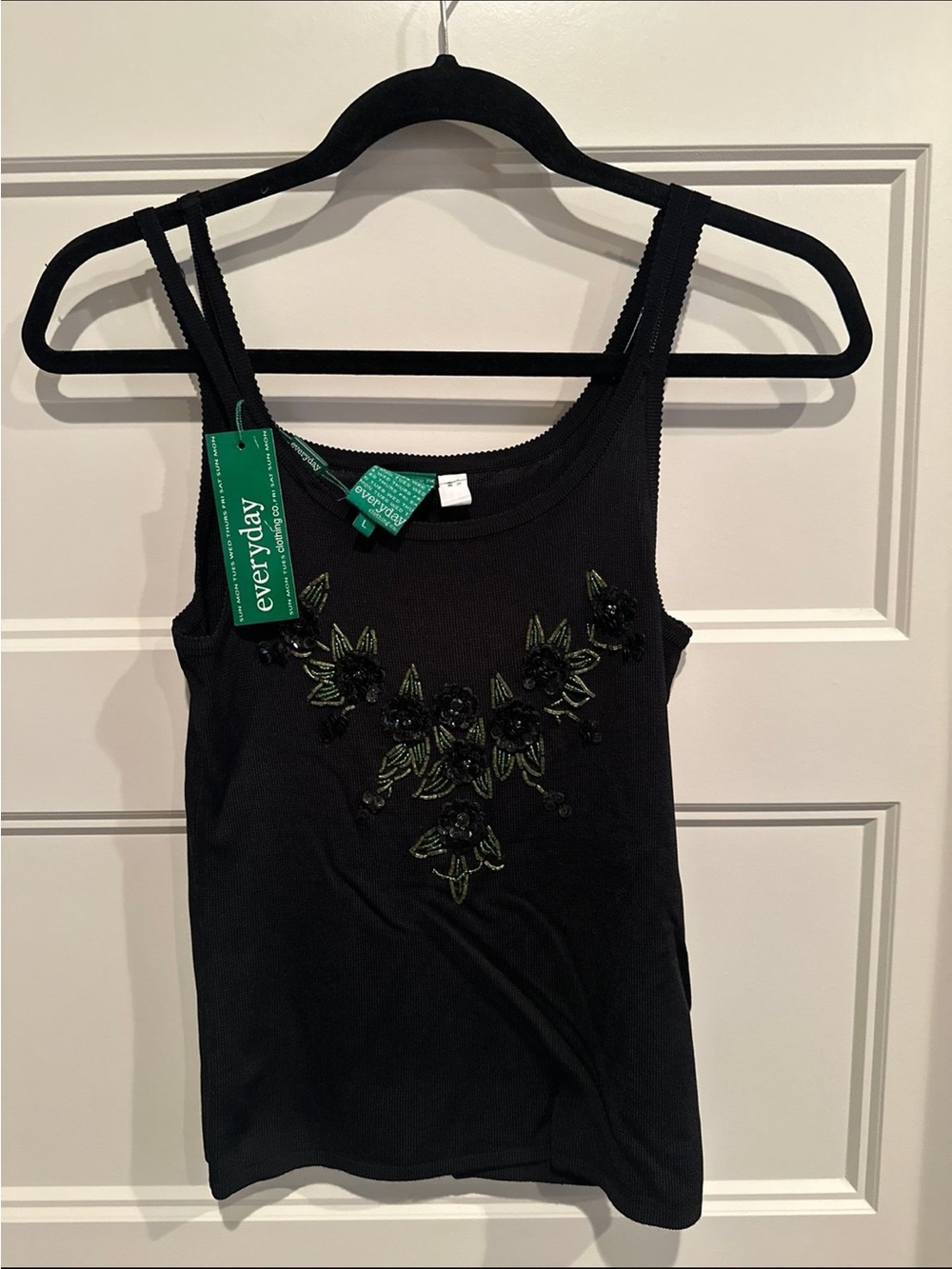 Everyday Black Embroidered Floral Tank Top